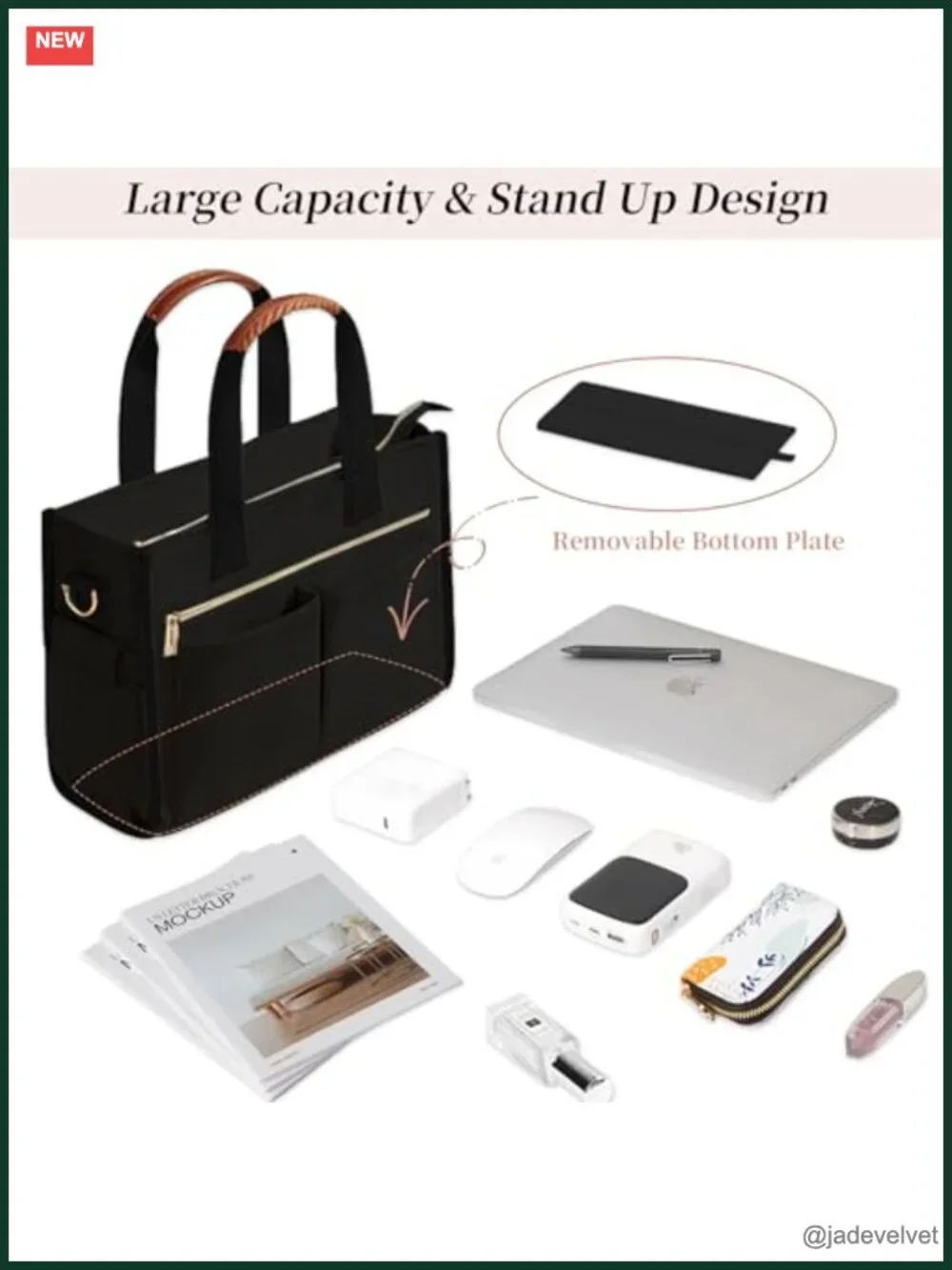 Canvas Tote Bag with Laptop Compartment & Cup Holder for Work Travel